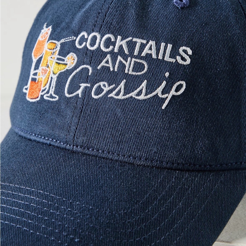 Anthropologie Navy Embroidered 'Cocktails and Gossip' Cap - Picture 3 of 7